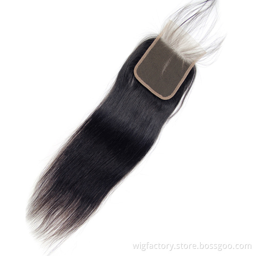 Straight 100% human hair closure 4*4, wholesale closure and frontal,Baby Hair Pre Plucked Remy Natural Color human hair closures